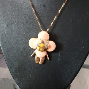 Gold and Light Pink/ Peach Flower Pendant Necklace